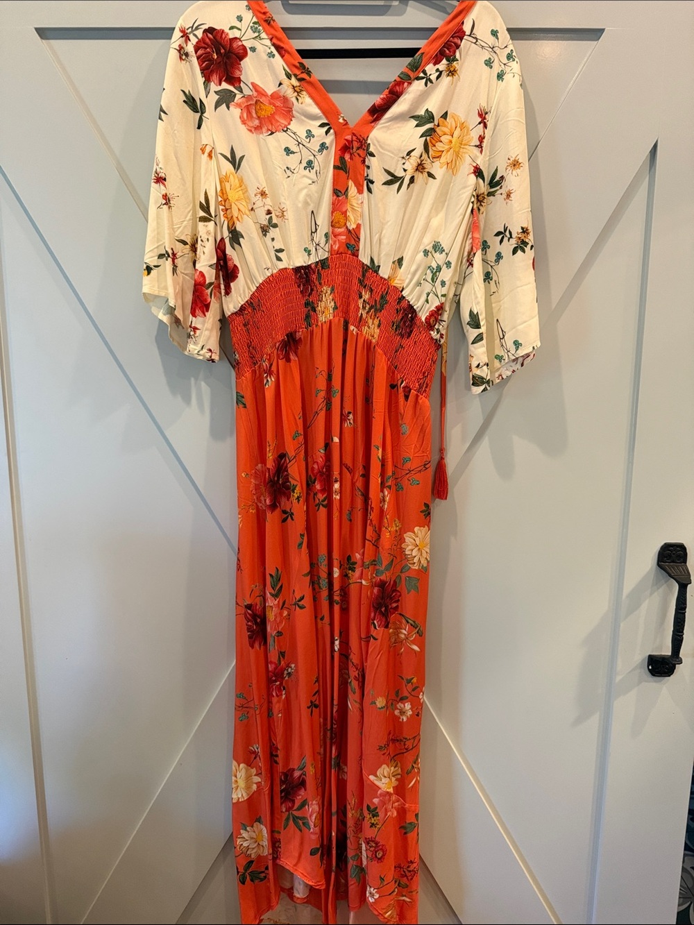 Anthropology Floral Orange and Cream Maxi Dress